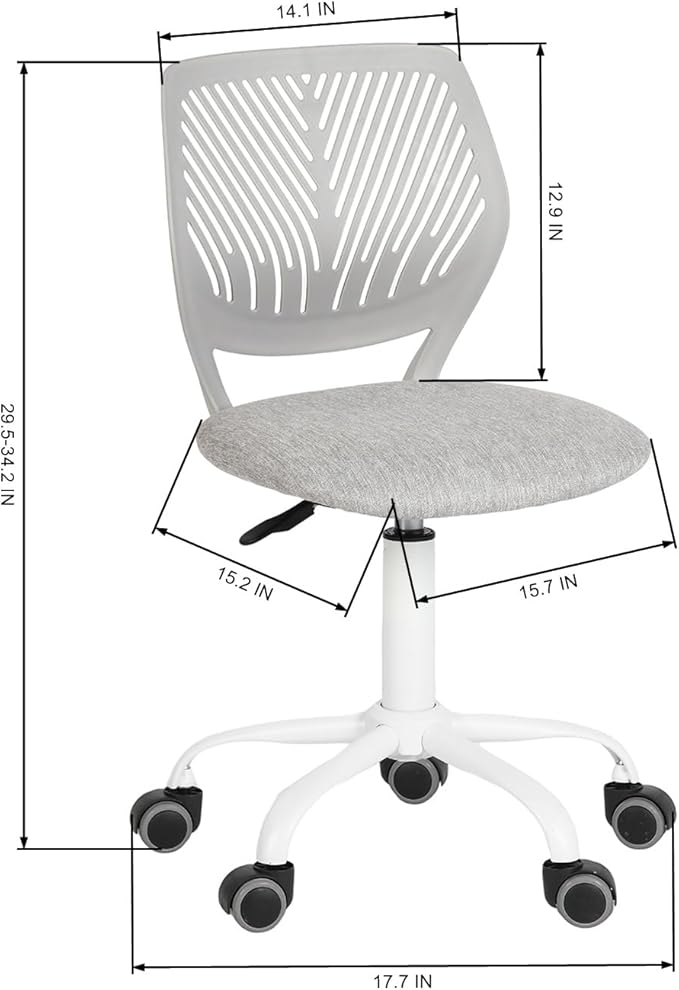 FurnitureR Writing Task Chair for Teens Boys Girls 360 Rolling Wheels Fabric Soft Pad Seat Breathable Backrest, Height Adjustable Liftup 29.5"-34.3", Morandi Grey