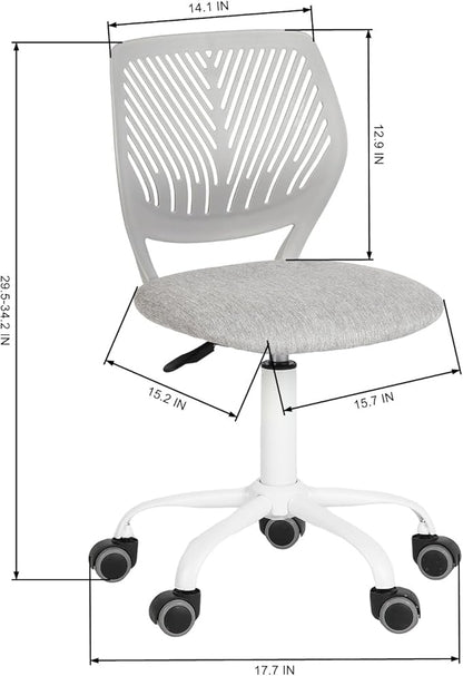 FurnitureR Writing Task Chair for Teens Boys Girls 360 Rolling Wheels Fabric Soft Pad Seat Breathable Backrest, Height Adjustable Liftup 29.5"-34.3", Morandi Grey