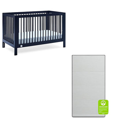 babyGap by Delta Children Charlie 6-in-1 Convertible Crib TrueSleep Crib and Toddler Mattress (Bundle), Navy