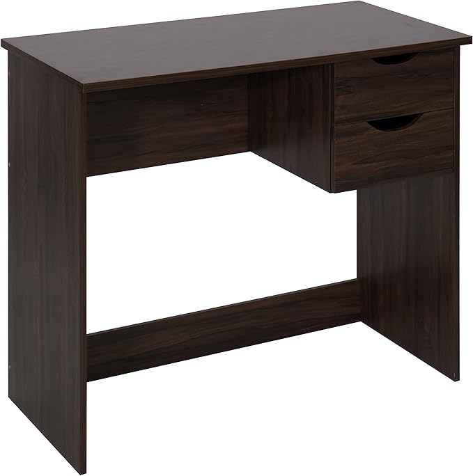 Home Office Computer Desk, 35.4" Study Writing Table, with 2 Storage Drawers, Mid Century Modern Teen Student Table for Small Spaces, Walnut