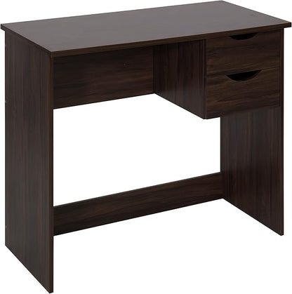 Home Office Computer Desk, 35.4" Study Writing Table, with 2 Storage Drawers, Mid Century Modern Teen Student Table for Small Spaces, Walnut