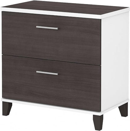 Bush Furniture Somerset 2 Drawer Lateral File Cabinet | Letter, Legal, and A4-size Document Storage for Home Office, 30W x 17D x 29H, White and Storm