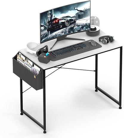 MoNiBloom Computer Desk 40 Inches with A Storage Bag, Student Laptop Writing Desks for Samll Space Home Office, White