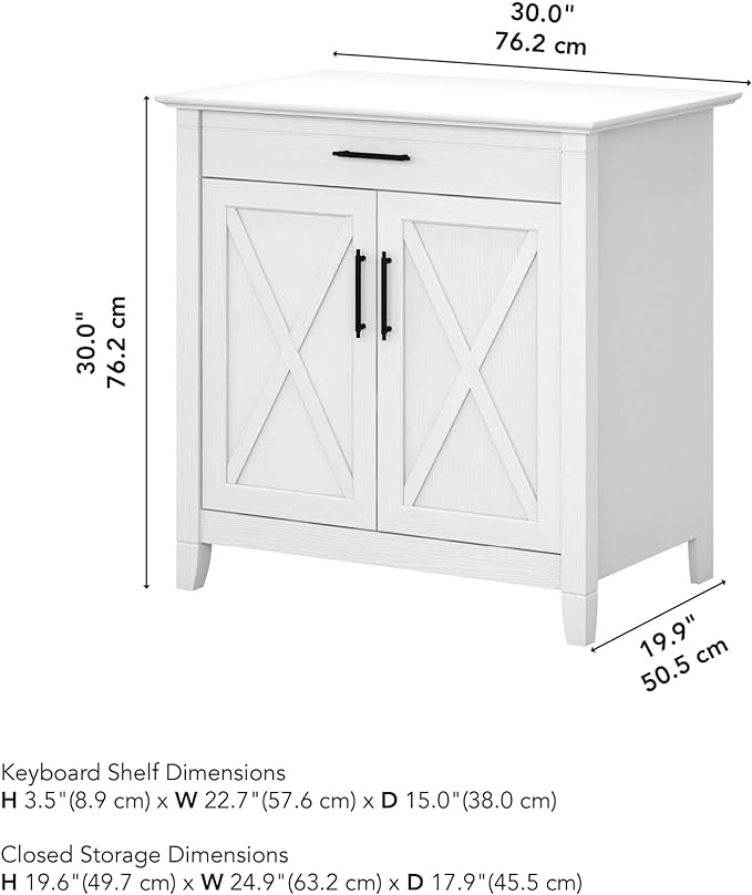 Bush Furniture Key West Secretary Desk | Accent Cabinet with Work Surface in Pure White Oak | 30W x 20D Hidden Writing Table and Storage for Small Spaces