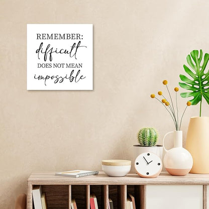 Remember Difficult Does not Mean Impossible Wood Block Sign Desk Decor,Rustic Inspirational Wooden Box Plaque Sign Desk Decor for Home Office Shelf Table Decor Decorations