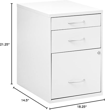 OSP Home Furnishings HPB Heavy Duty 3-Drawer Metal File Cabinet for Standard Files and Office Supplies, White Finish