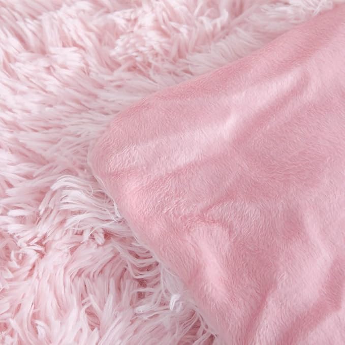 Faux Fur Kids Girls Light Pink Comforter Sets King - 3PC Bed Set Warm Comfortable Soft Plush Flannel Velvet Fluffy Fuzzy Bedding（Comforter x 1 Pillowcases x 2）