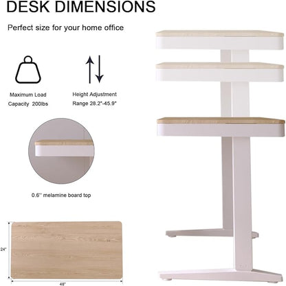 Standing Desk with Drawer and Wireless Charging,48x24 inch Dual Motor Standing Desk, Sit Stand Desk with Whole-Piece Desktop,Stand Up Desk for Home Office(White Oval Legs + Bamboo Top)