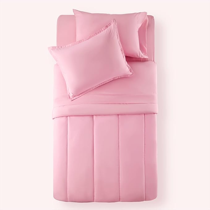 SLEEP ZONE Kids Twin Bedding Comforter Set - Super Cute & Soft Kids Bedding 5 Pieces Set with Comforter, Sheet, Pillowcase & Sham (Ballet Pink Color)