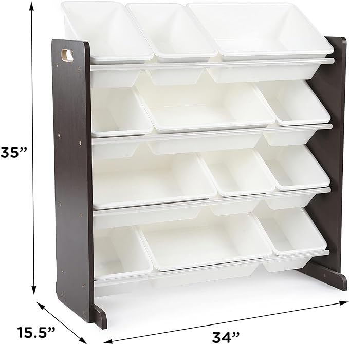 Humble Crew Modern Toy Organizer with 12 Bins, Espresso/White
