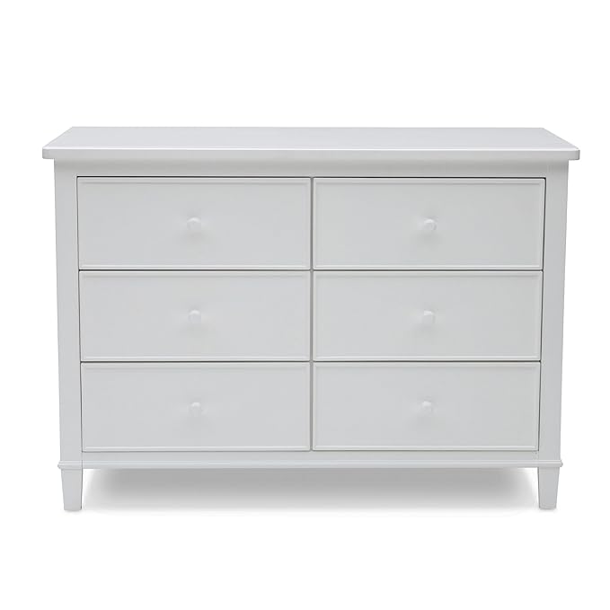 Delta Children Haven 6 Drawer Dresser, White + Perry 6-in-1 Convertible Crib - Greenguard Gold Certified, White (Bundle)