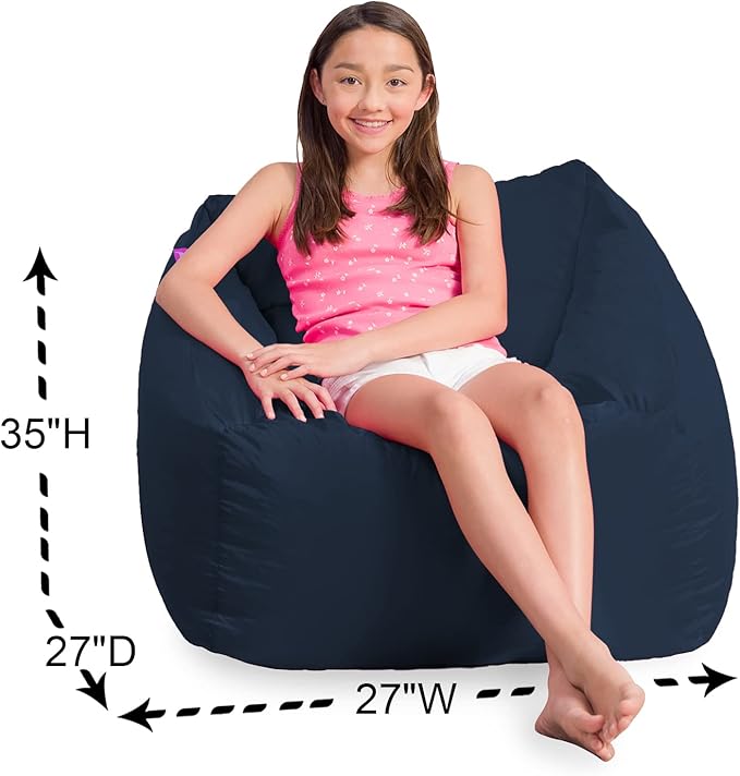 Posh Creations Structured Comfy Bean Bag Chair for Gaming, Reading, & Watching TV, Coronado Chair, Microsuede - Navy, Microsuede - Navy Blue