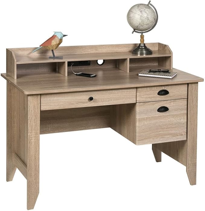 OneSpace Eleanor Executive Hutch and USB, Charger Hub, Light Oak Desk, No Size