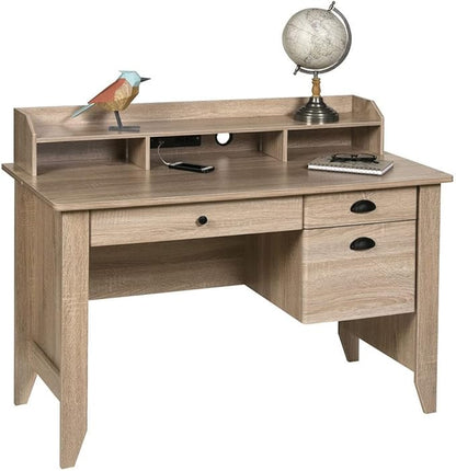 OneSpace Eleanor Executive Hutch and USB, Charger Hub, Light Oak Desk, No Size