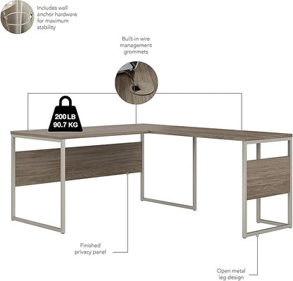 Bush Business Furniture Hybrid 60-inch W L-Shaped Table Desk with Metal Legs, Modern Hickory (HYB027MH)