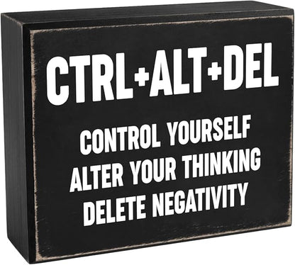 Creoate Home Office Desk Black Decor - Inspirational Farmhouse Wooden Box Sign - Cubicle Decor or Desk Decor for Women - Cute Desk Accessories - Encouragement Gifts