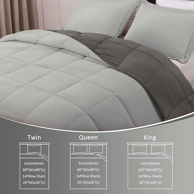 Basic Beyond Twin Comforter Set for Girls and Boys - Fluffy Twin Bed Comforter Set for All Seasons - Reversible Dark Grey Comforter Set - 2 Pieces (1 Comforter + 1 Pillow Sham) - Dark Gray/Grey
