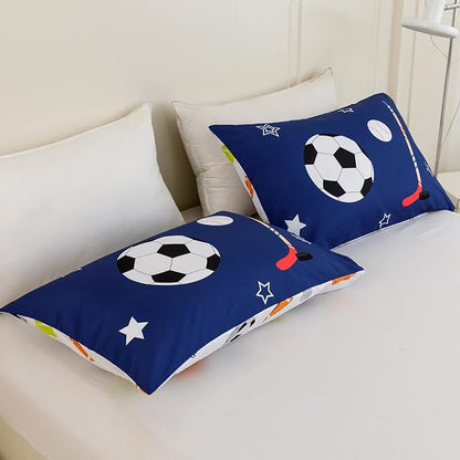 RYNGHIPY Kids Sports Theme Bedding Set, Basketball Football Baseball Tennis Print Comforter Set for Teens Boys Girls, Super Soft Lightweight (Balls,Queen)