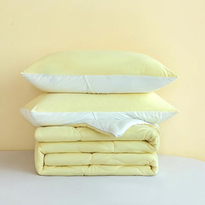 COTTEBED Reversible KING Bedding Comforter Set, Jersey Knit All Season Milk Cup Dual-Side Down Comforters, Super Soft Breathable Fluffy Lightweight Quilt & Pillow Shams(Yellow and White King/Cal King)