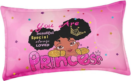 Kids Twin Bedding Set for Girls, Princess Comforter Set Twin, Black Girl Bed Set, Pink Teens Kids Daybed Quilt Set with 1 Comforter and 2 Pillow Cases