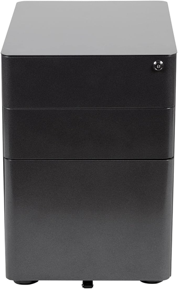 Flash Furniture Warner Modern 3-Drawer Mobile Locking Filing Cabinet with Anti-Tilt Mechanism and Hanging Drawer for Legal & Letter Files, Black