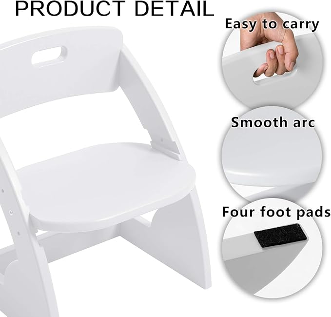 HOUCHCIS Toddler Chair, Wooden Toddler Chair for Kids, Adjustable Kids Chairs for Toddlers, Toddler Chairs and Small Chair, Kids Chair (White)
