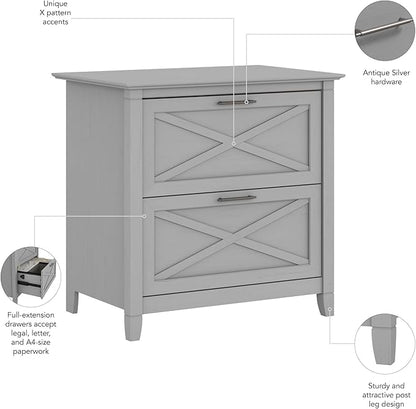 Bush Furniture Key West 2 Drawer Lateral File Cabinet in Cape Cod Gray | Document Storage for Home Office | Accent Chest with Drawers