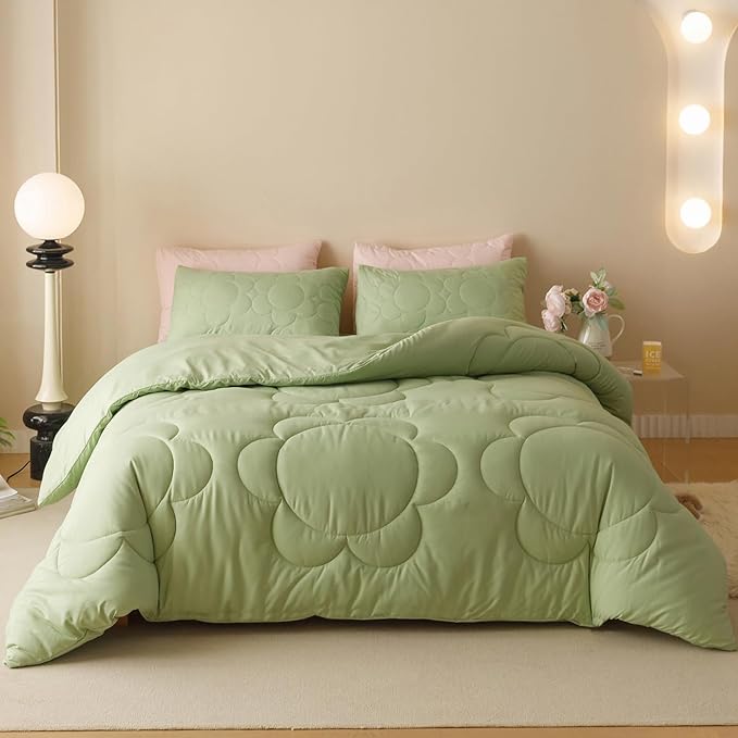 Sage Flower Comforter Twin Green Sunflower Print Bed Twin Comforter Set 3 Pieces Sage Floral Comforter Set for Boys Girls Teens Bedroom Decor All Season Hotel Quality Comforter Set