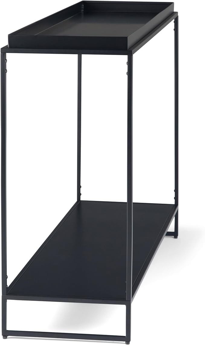SIMPLIHOME Garner 47 inch Wide Metal Tray Top Console Sofa Entryway Table in Black, for the Living Room, Entryway and Bedroom