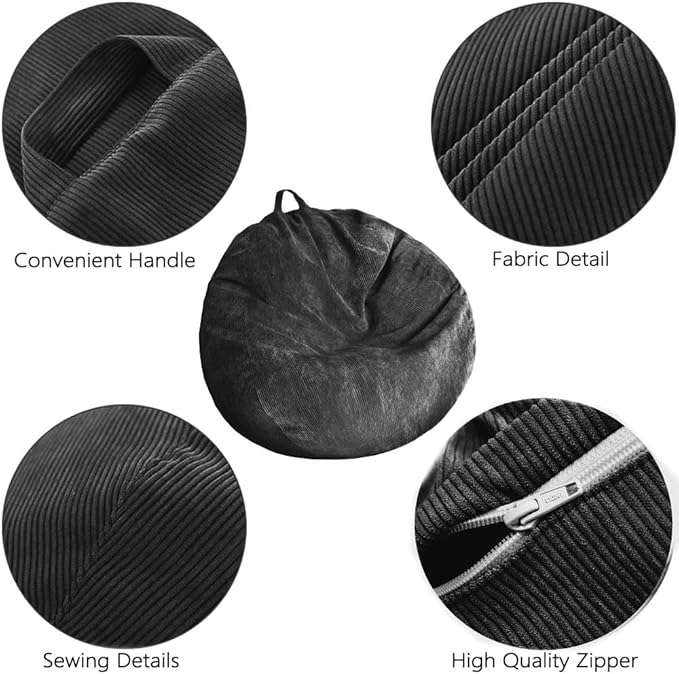 Stuffed Animal Storage Bean Bag Chair Cover (No Filler) Washable Ultra Soft Corduroy Bean Bag Cover for Organizing Plush Toys or Textile, Sack Bean Bag for Adults, Teens