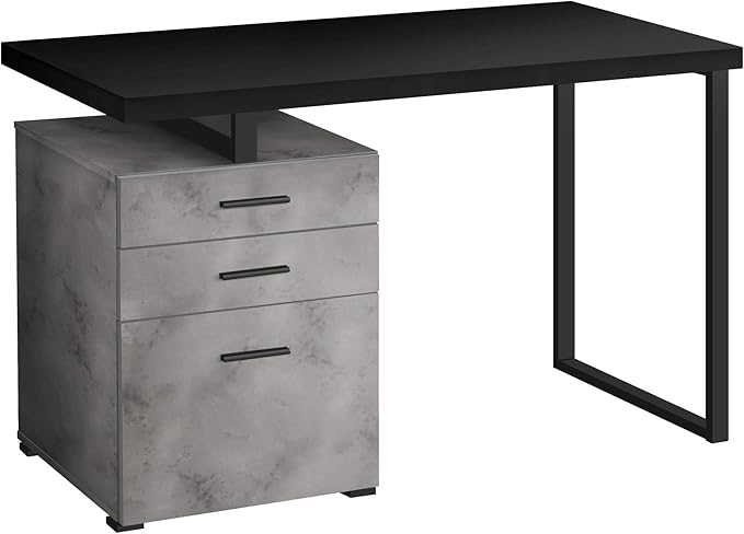 Monarch Specialties I 7647 Computer Desk, Home Office, Laptop, Left, Right Set-up, Storage Drawers, 48" L, Work, Metal, Laminate, Grey, Black, Contemporary