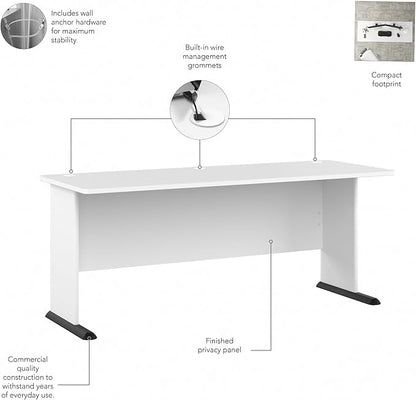 Bush Business Furniture Studio A 72W Computer Desk in White, 6 Foot Gaming and Work Table for Home or Professional Office