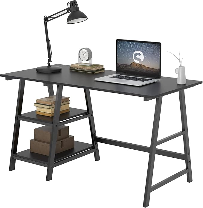 soges Computer Desk 47inches PC Desk Office Desk with Shelf Workstation for Home Office Use Writing Table,Black