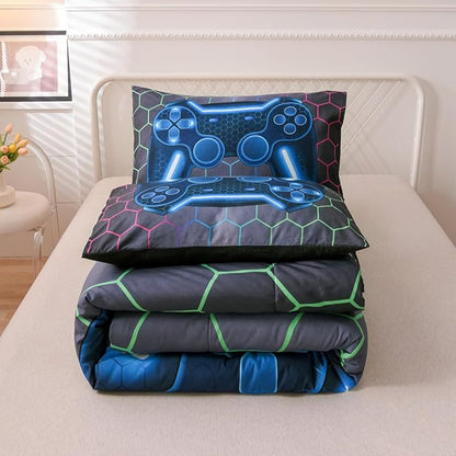 NTBED Game Console Comforter Set for Boys Girls Kids 3D Gaming Geometric Lightweight Microfiber Bedding Sets (Multi, Twin)