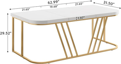63 inches Executive Desk, Home Office Computer Desk, Modern Large Conference Table with Gold Metal Frame, Bussiness Furniture for Work Writing