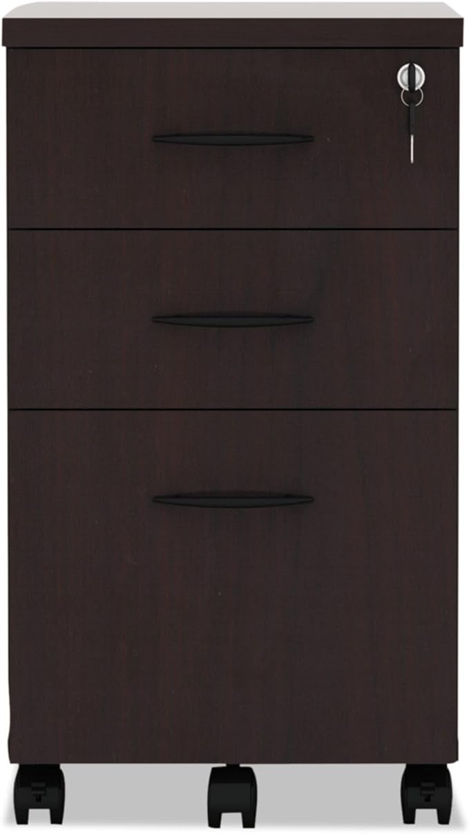 Alera ALEVA572816MY 15.88 in. x 20.5 in. x 28.38 in. Valencia Series 3-Drawer Mobile File Pedestal - Mahogany
