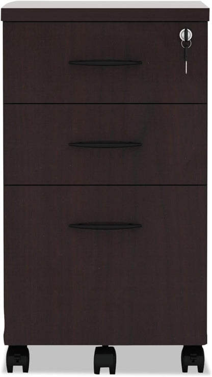 Alera ALEVA572816MY 15.88 in. x 20.5 in. x 28.38 in. Valencia Series 3-Drawer Mobile File Pedestal - Mahogany