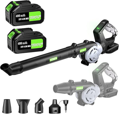 Cordless Leaf Blower, 2 x 21V 4.0Ah Battery and Charger, 3 Speed Mode, 160 MPH 180CFM Lightweight Battery Powered Leaf Blower for Lawn Care, Patio, Yard, Sidewalk,Snow Blowing
