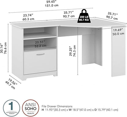 Bush Furniture Cabot 60W Corner Desk, White