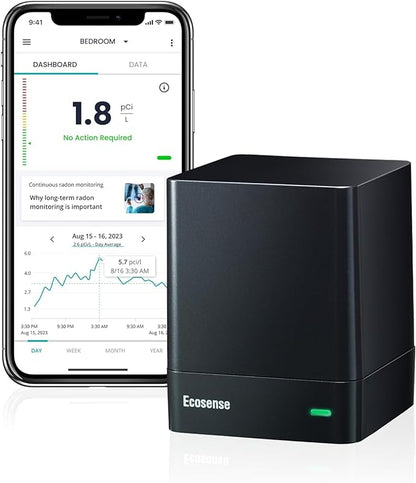 Ecosense EQ100 EcoQube, Digital Radon Detector, Fast Capture of Fluctuating Levels, Short & Long-Term Continuous Monitoring with Trend Charts, Remote Data Access, Only Support 2.4 GHz Networks