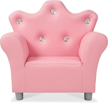 Melissa & Doug Pink Faux Leather Child’s Crown-Back Armchair (Kid’s Furniture) - Princess Chair For Toddlers, Children's Furniture, Pink Chair For Kids