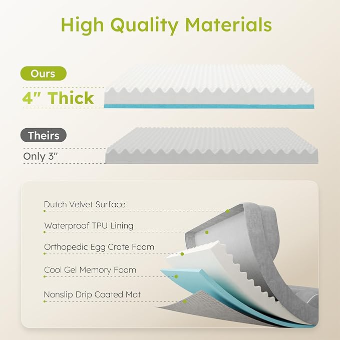 Jumbo Extra-Large Dog Bed, Orthopedic Gel Memory Foam, Waterproof with Removable Cover, 45" Dutch Velvet Sofa - Light Gray