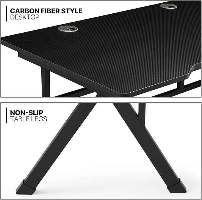 MoNiBloom Computer Desk Modern Design Home Office Gaming X-Shape Black Tabletop Simple Game Table Workstation for Corner Living Room Bedroom