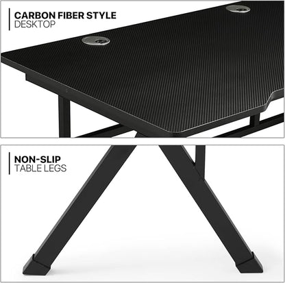 MoNiBloom Computer Desk Modern Design Home Office Gaming X-Shape Black Tabletop Simple Game Table Workstation for Corner Living Room Bedroom