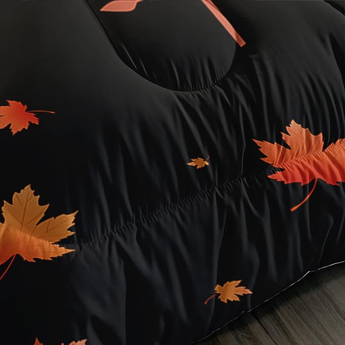 Cartoon Fox Comforter Set 3-Pieces Cute Fox Bedding Set Moon Plants Leaves Printed Quilt Set for Kids Boys Girls with 2 Pillowcases Full