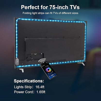 Nexillumi LED Lights for TV, 16.4 ft TV LED Backlight for 55-75 Inch, RGB LED Strip Lights Behind TV with APP Remote Control, Music Sync Smart Led Ambient Lighting for Bedroom Gaming Room Decor