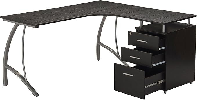 Techni Mobili Modern Computer File Cabinet and Storage L-Shaped Desk, Espresso