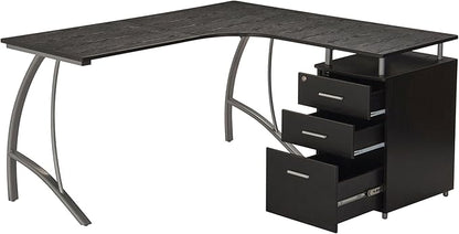 Techni Mobili Modern Computer File Cabinet and Storage L-Shaped Desk, Espresso