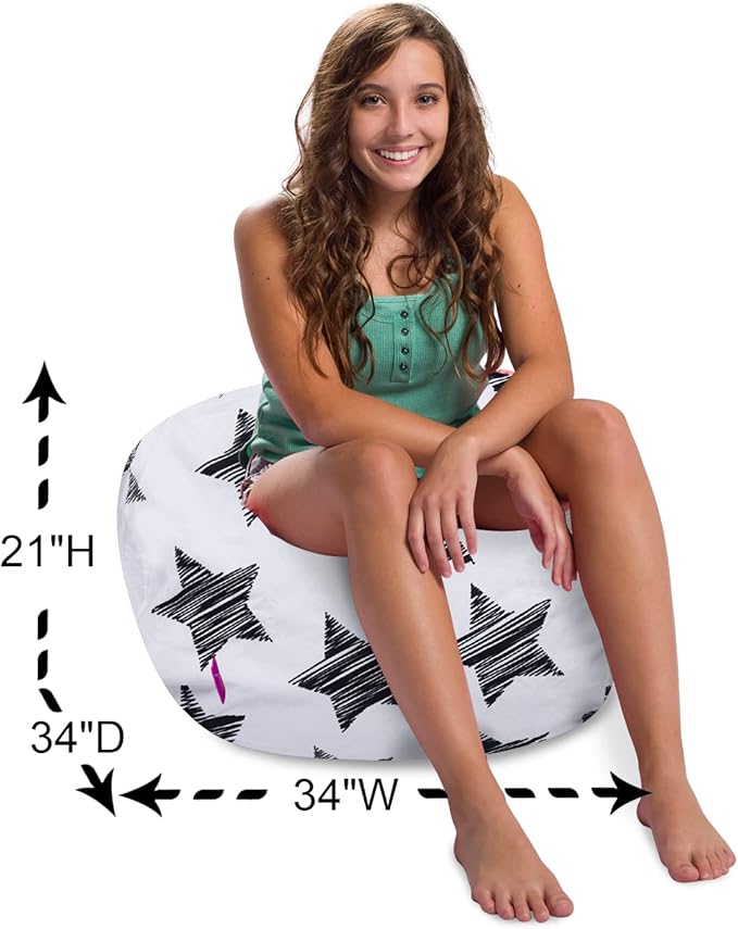 Posh Creations Structured Comfy Bean Bag Chair for Gaming, Reading, and Watching TV, 100in Round Classic Bean Bag, Canvas - Sketchy Stars