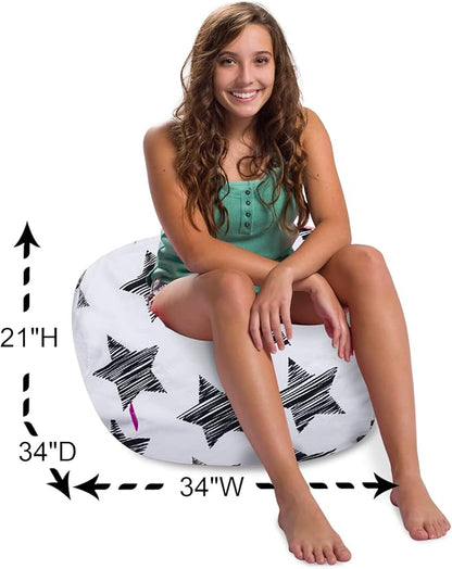 Posh Creations Structured Comfy Bean Bag Chair for Gaming, Reading, and Watching TV, 100in Round Classic Bean Bag, Canvas - Sketchy Stars